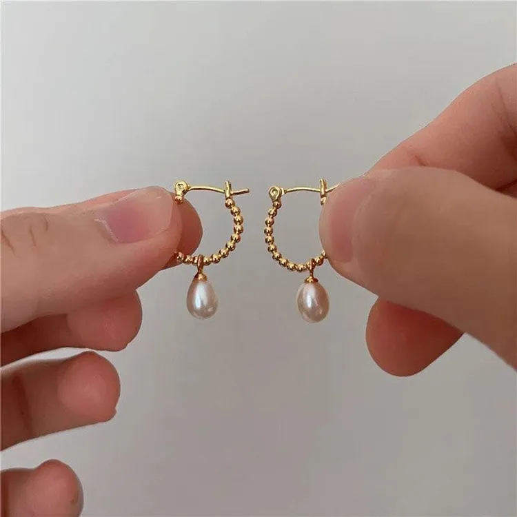 s925银法式小众轻奢珍珠耳环复古耳饰女气质百搭耳圈高级独特耳饰