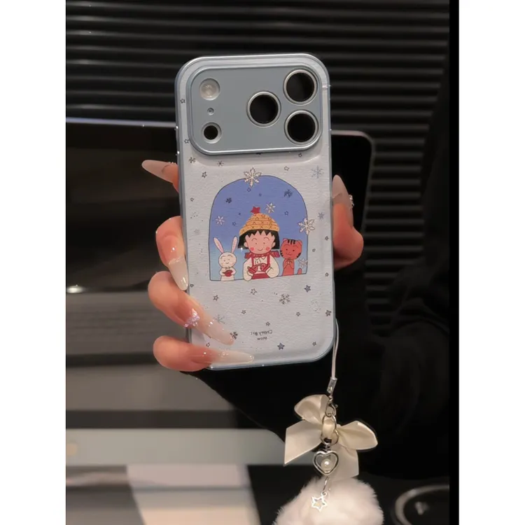 樱桃小丸子适用苹果17p手机壳16pm华为p70金属皮纹简约防摔小米17