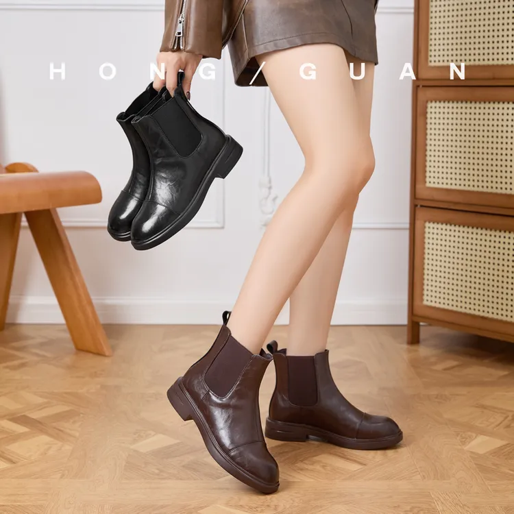 加绒 | 红冠短靴女秋冬新款弹力烟筒靴百搭瘦瘦马丁靴8626