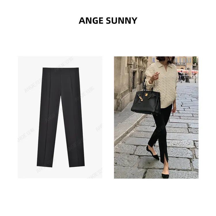 曲阳 ANGE SUNNY【肯豆同款 RWO前开叉九分裤】“极简主义”休闲裤