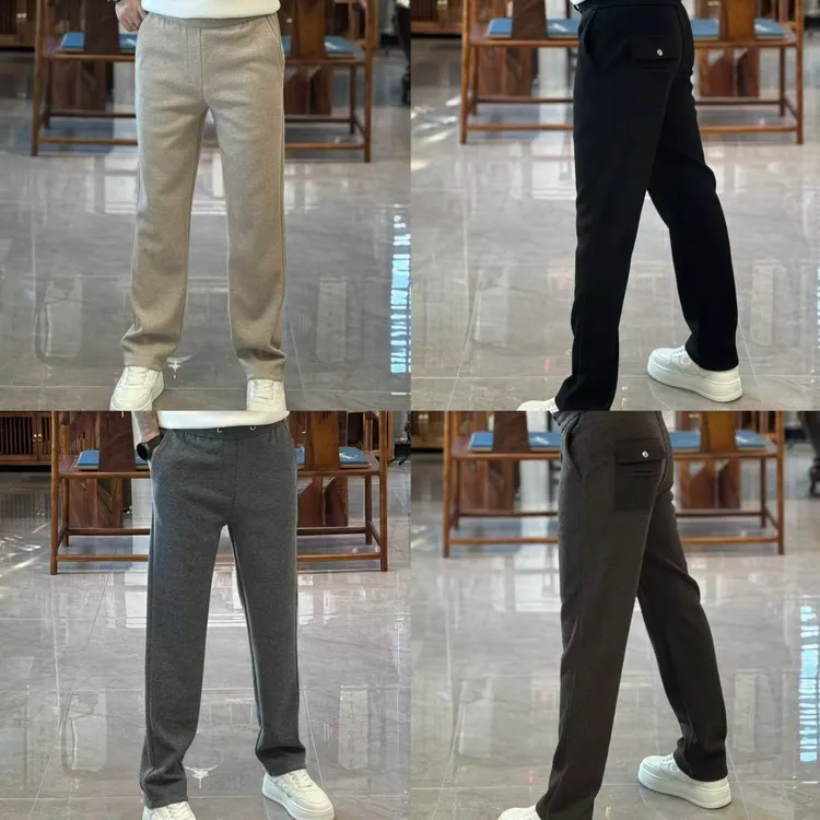 33902欧货秋冬时尚休闲羊毛天丝混纺立体裁剪直筒男士休闲裤
