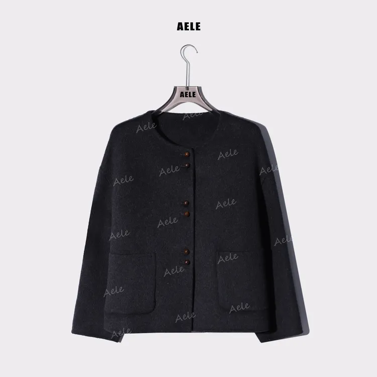 AELE气质圆领短款纯色毛呢单排多扣双面呢百搭外套 S855 3237 AD