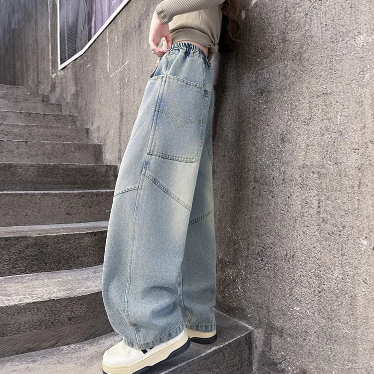 女童牛仔裤春季2025新款中大童宽松直筒百搭休闲裤子儿童春秋长裤