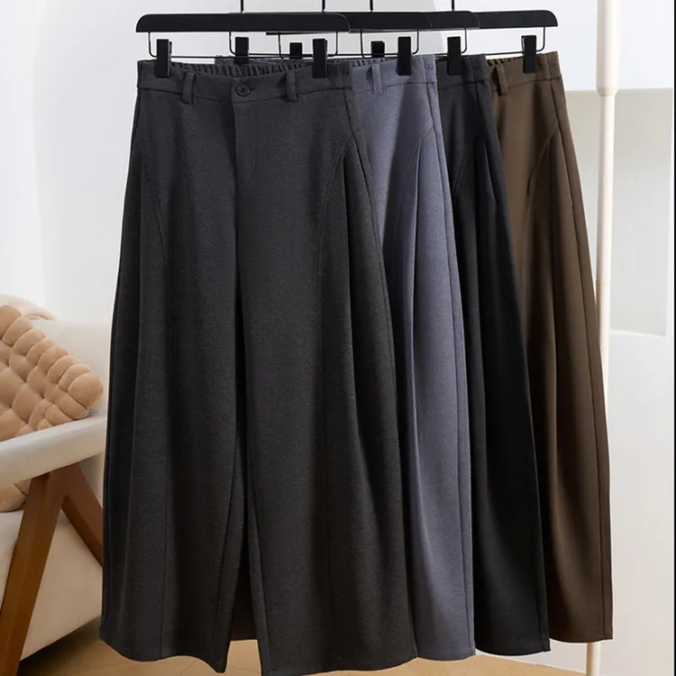 【毛呢贝斯裤】冬季新款加绒加厚女生卫裤保暖直筒小个子高腰阔腿