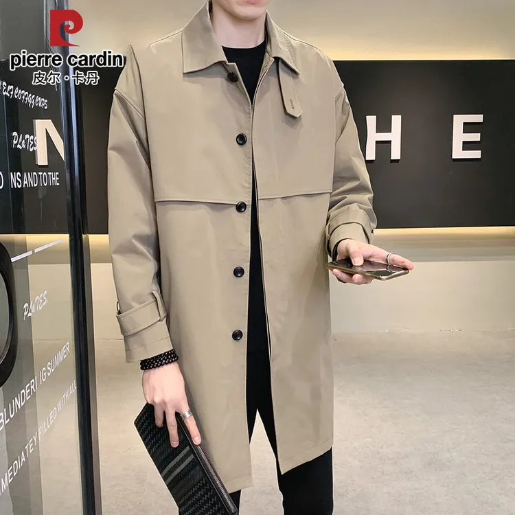 皮尔卡丹男士风衣潮牌宽松休闲百搭春秋新款高级感中长款大衣外套