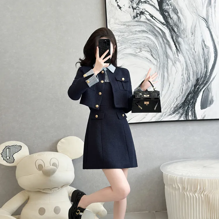 小香风套装裙女2025春装新款时尚气质名媛短外套背心连衣裙两件套