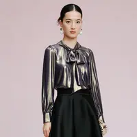 【晨粉专享价】烫金压褶光泽雅致长袖时尚小衫上衣女