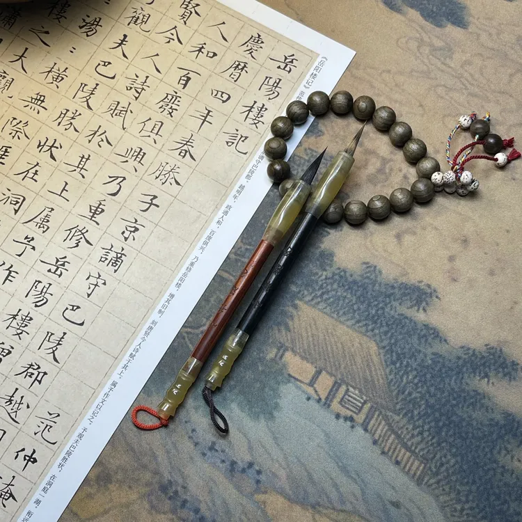 【小笔崽子】黑檀木仿玉石纯紫狼兼毫小楷纯黑尖瘦金体书法毛笔