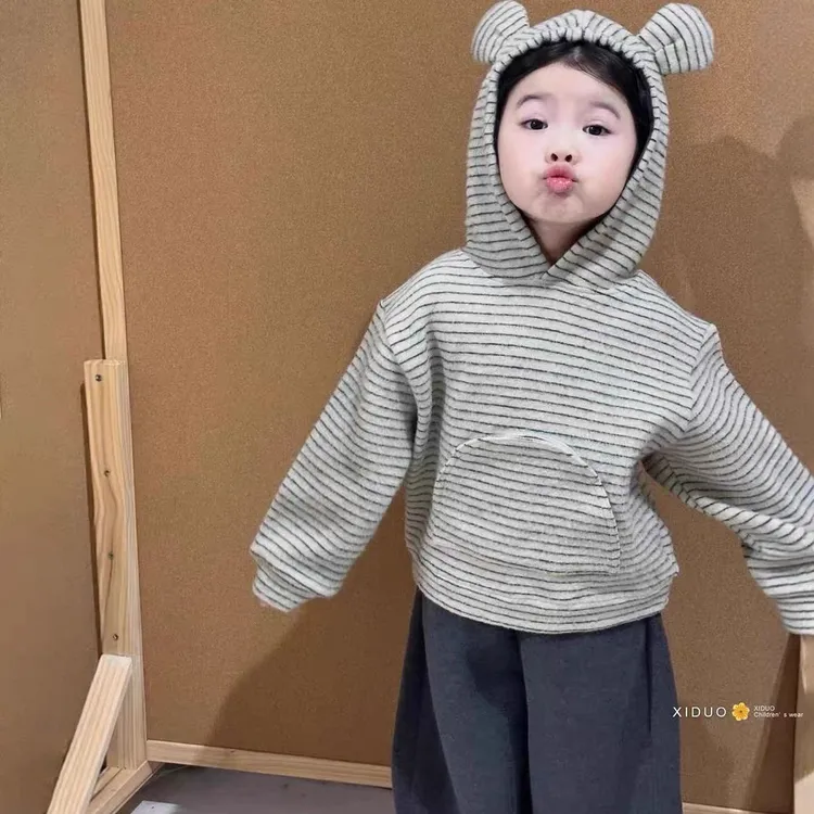 韩国童装2025秋季新款儿童韩版可爱条纹卫衣弯刀裤幼儿园休闲套装