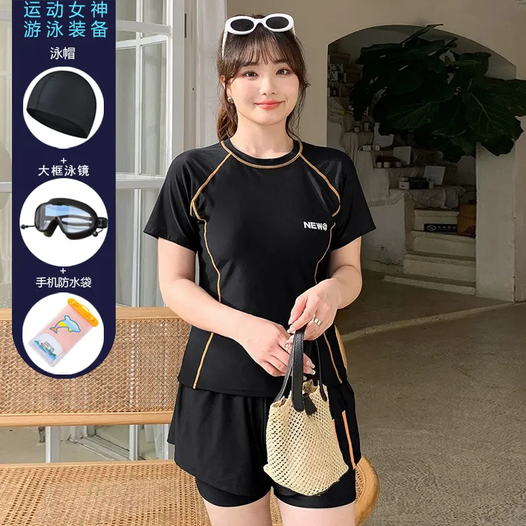 夏季新款运动微胖大码游泳衣保守遮肚显瘦大胸防走光游泳馆泳装