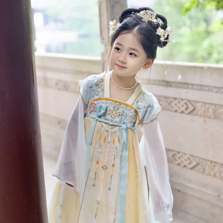 新款汉服襦裙女童秋款小女孩儿童中国风超仙长袖连衣裙中秋夏装