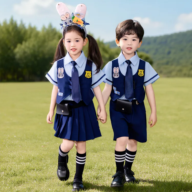 儿童疯狂动物城夏季兔子警官cos服朱迪套装男女童学院风六一表演