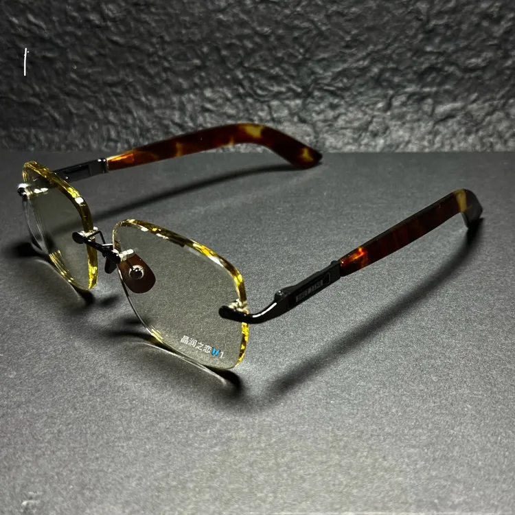 晶润之恋 天然竹叶青石头眼镜养眼护目时尚休闲无框高档款可定制