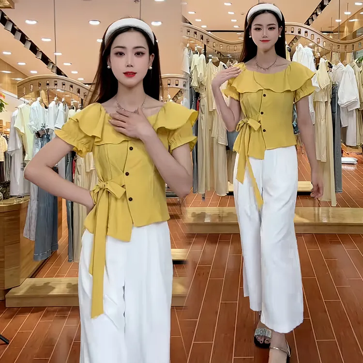 休闲法式高级感套装女2025夏季新款洋气显瘦方领上衣阔腿裤两件套