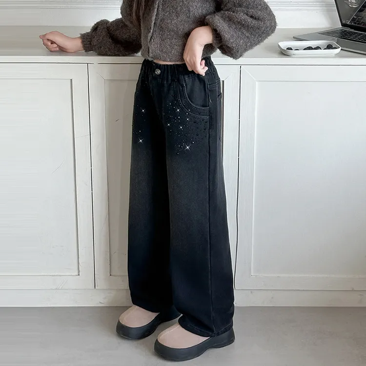 儿童冬装大女童装加绒加厚裤子一体绒秋冬款牛仔裤10冬季6-12岁15