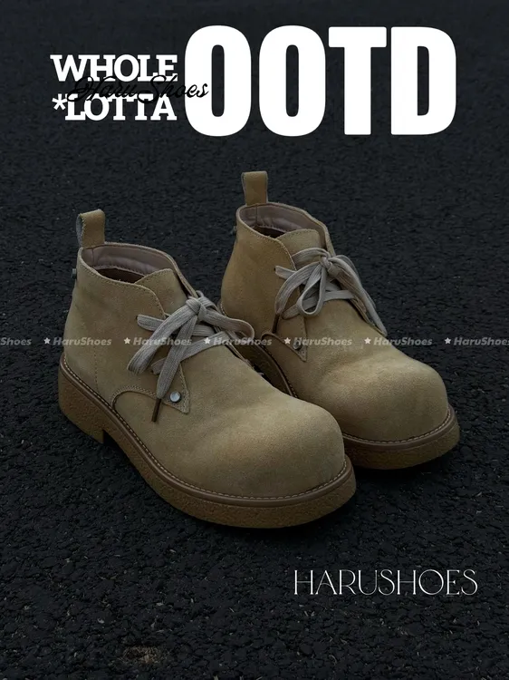 HaruShoes 2025ss Aut 米奇马丁/牛反绒大黄靴圆头增高德比皮鞋