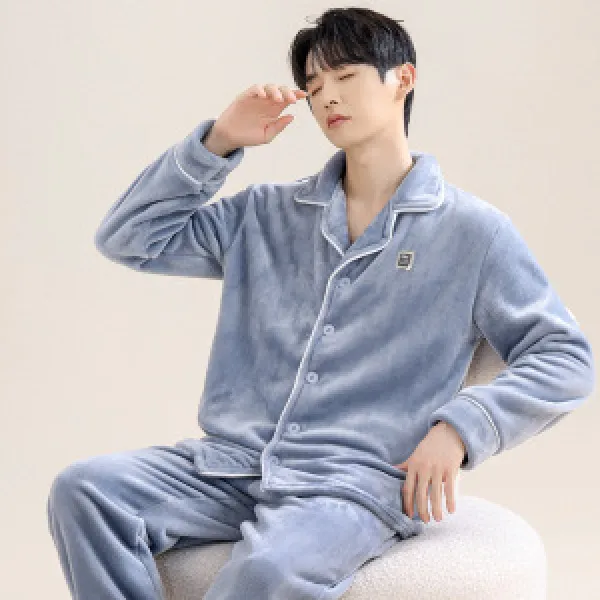 男士睡衣秋冬季双面长毛绒保暖套装法兰绒加绒加厚大码家居服新款