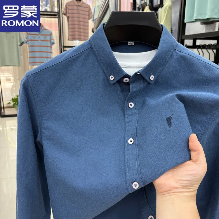 罗蒙新款春秋季男士翻领长袖小马标衬衫时尚休闲百搭宽松潮流衬衣