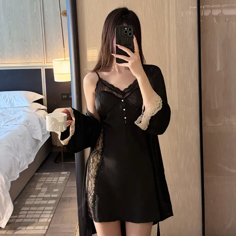 春秋季新款睡衣女2025春夏季冰丝薄款纯欲风带胸垫吊带性感睡衣