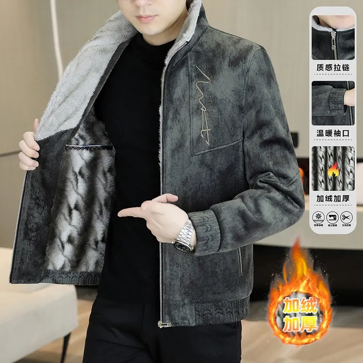 2025冬季新款男士立翻领蓄热外套大毛领加绒加厚轻熟风上衣8806