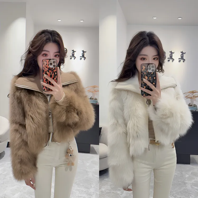 真真：2025冬款小个子定制款（进口）狐狸毛 坎毛 针织领皮草短外套