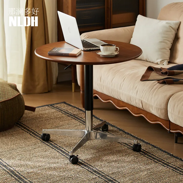那澜多好2025新款实木可移动升降桌子现代风客厅阳台小茶几边几