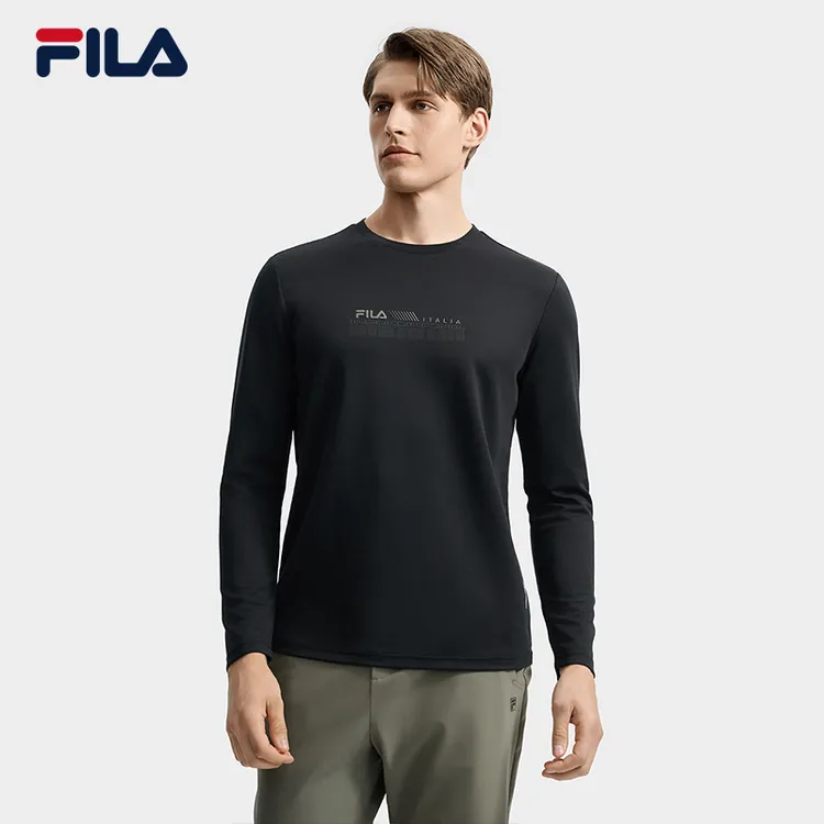 FILA 斐乐官方男子针织长袖衫2025秋新款时尚休闲简约基础圆领长T