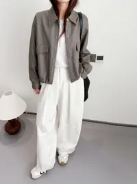 FUJIA STYLE新款韩版简约纯色百搭时尚翻领工装皮衣外套P282