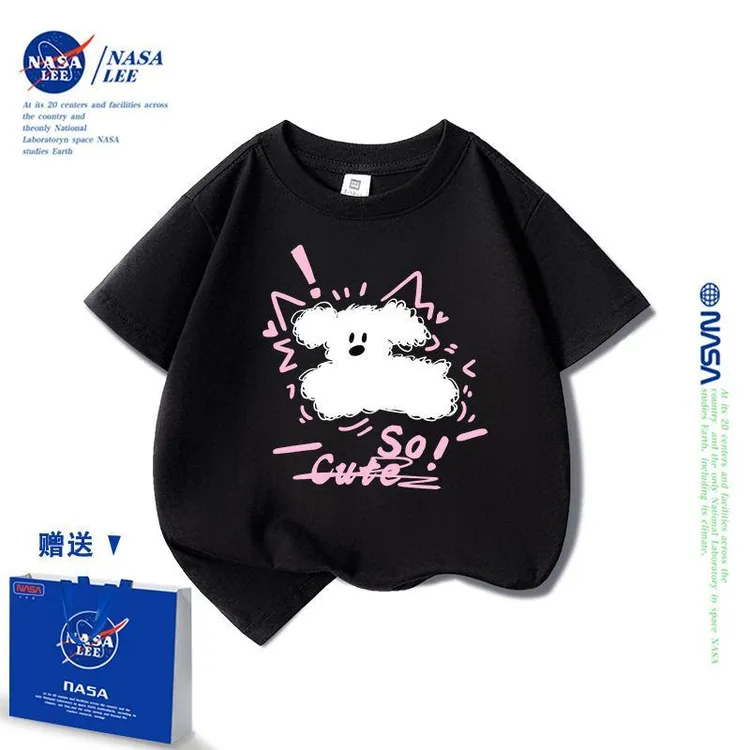 NASA联名儿童小狗短袖春秋款2025新款半袖上衣大童女纯棉上衣t恤