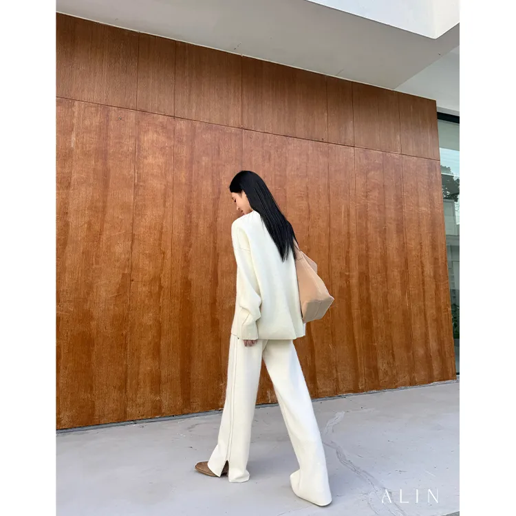 阿琳ALIN【淡水柠檬】圆领套头毛衫女阔腿裤秋冬羊毛新套装AL5HZZ16