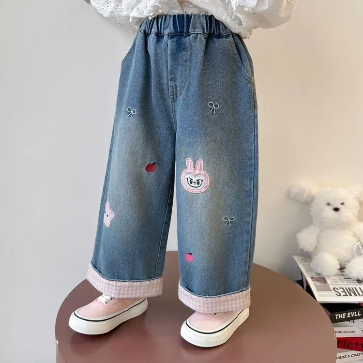 女童裤子春秋款2025新款儿童洋气直筒牛仔裤宝宝秋季时髦休闲长裤