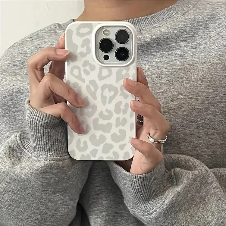 飞虎胜灰色豹纹适用iPhone16pro果冻白手机壳华为P70vivo小米oppo