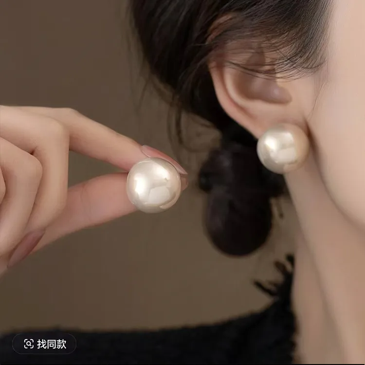 纯铜仿珍珠耳饰 韩饰红色大点位珠珠耳钉简约复古丝百搭