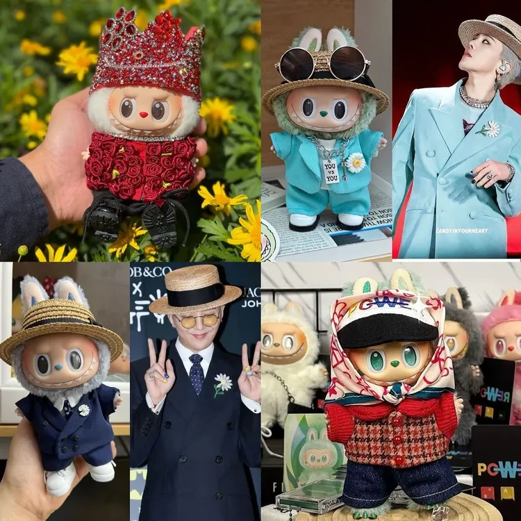 拉布布娃衣labubu坐坐派对GD同款西装套装公仔娃衣薄荷绿帽子忠诚