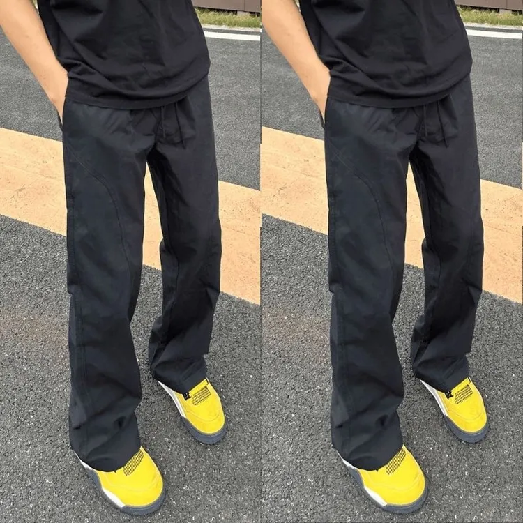 美式基础斜切百搭休闲裤男生秋季新款显瘦显高宽松直筒微喇冲锋裤