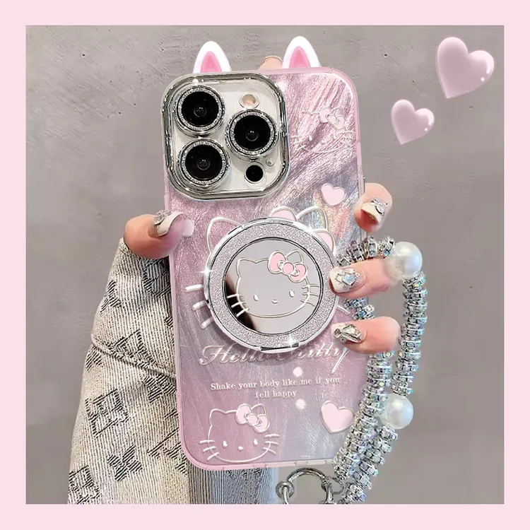 粉晕染KT猫头手机壳适用于苹果16/华为/oppo/vivo新款羽纱壳可爱