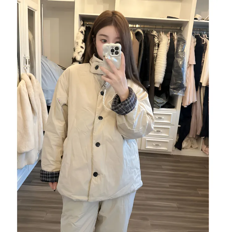 韩版纯色情侣款双面夹棉睡衣女秋冬款加厚大码棉服保暖家居服套装