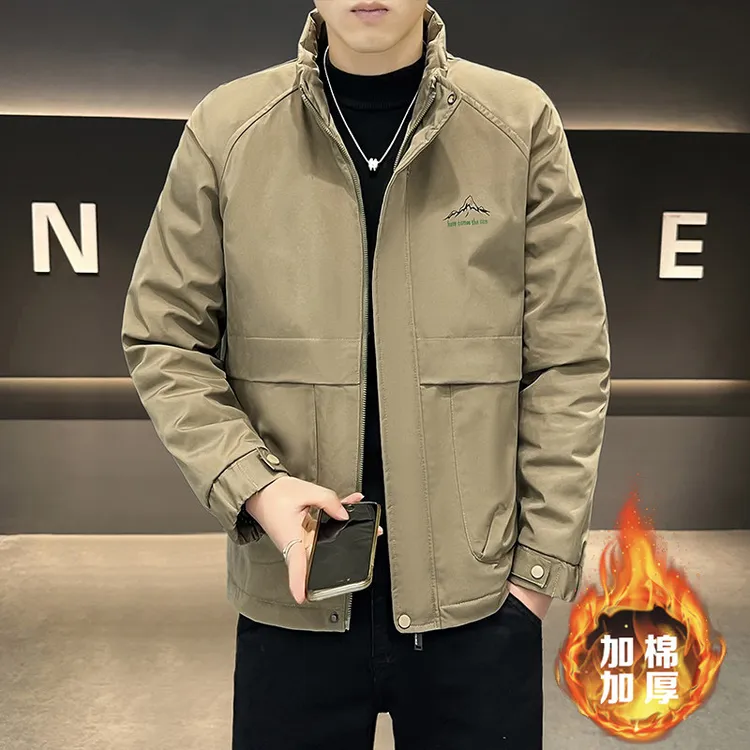 2025男夹克外套秋冬新款立领时尚百搭加棉加厚二棉工装夹克男士