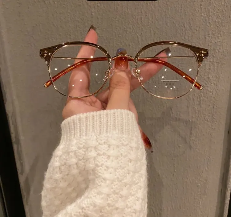 冷茶色超轻近视眼镜女可配有度数镜片椭圆半框素颜显瘦眼睛框架