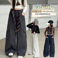 女童2025秋款纯色阔腿简约工装裤中大童少女时尚宽松个性休闲裤潮