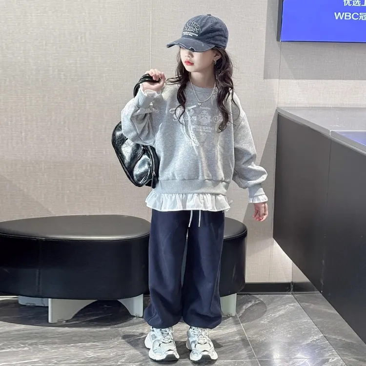女童秋装套装2025新款洋气儿童卫衣秋季时髦女大童运动春秋两件套
