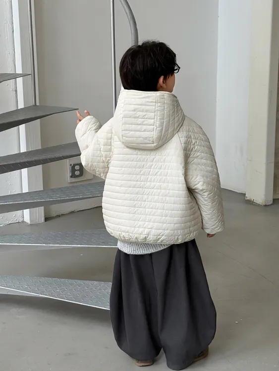 2025冬季儿童棉服韩系轻奢感连帽方格加厚棉衣纯色夹棉男童外套潮