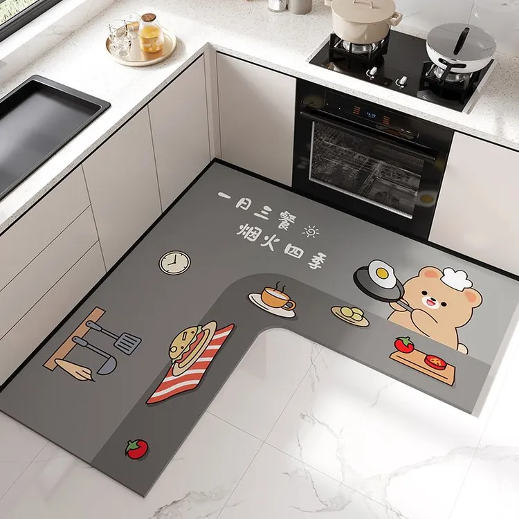 防滑脚垫硅藻泥免洗L型厨房垫吸水垫子吸油脚垫专用地垫耐脏门垫