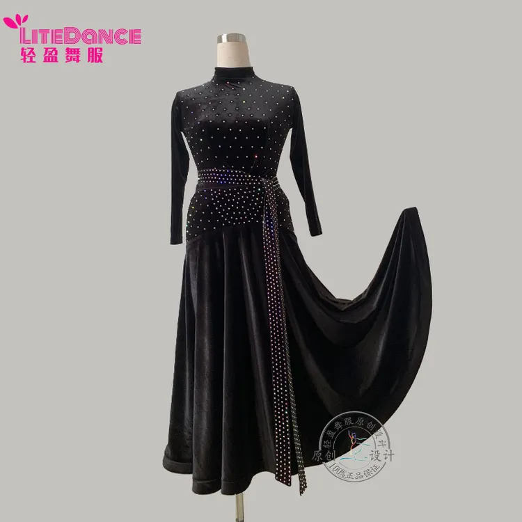 轻盈舞服 摩登舞蹈专用舞服丝绒高腰套装国标舞交谊舞新款贴钻