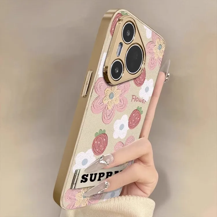 草莓花朵适用华为pura80pro+手机壳新款70ultra保护套全包防摔p60