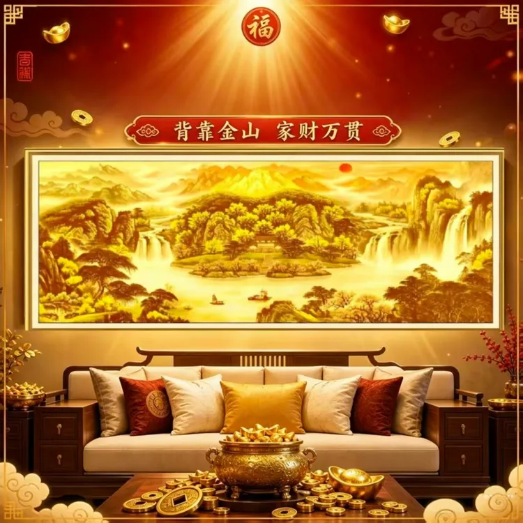 2026新款背靠金山床头装饰画贴画自粘客厅现代卧室房间背景墙壁画