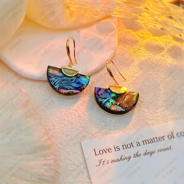 铜合金亚克力耳饰 稔光S930气质高级感复古半圆扇形几何精致耳环