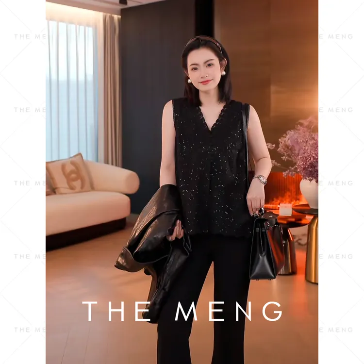 THE MENG【晨曦】法式优雅蕾丝重工珠片绣通勤背心#M251D0071