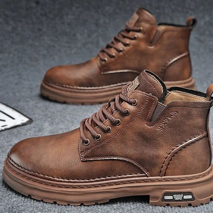 厚款学院风高帮耐磨潮流风马丁靴透气擦色皮休闲风