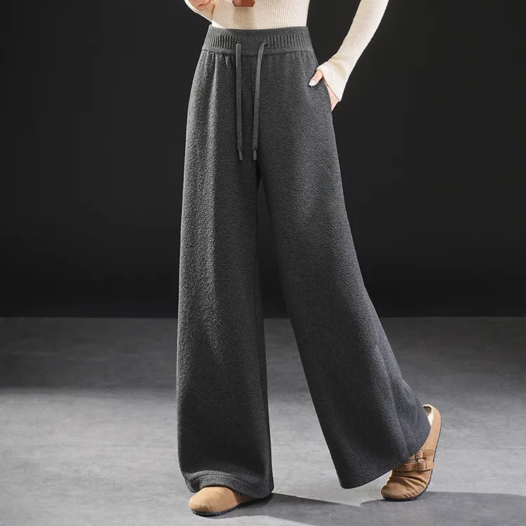 哥弟阿玛施正品冬季高腰休闲裤加绒阔腿裤加厚垂感宽松拖地羊毛裤